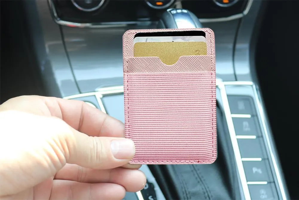 FORZEN Minimalistic Card Holder Wallet for Men and Women, Slim Elastic Vertical Credit Card Holder and Men Front Pocket Wallet with Clip (Pink Stripe)