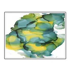 Framed horizontal olive green & yellow abstract alcohol ink art print