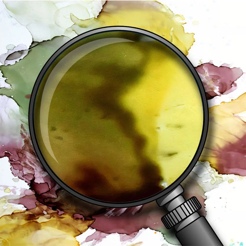 Framed vertical olive green & brown abstract alcohol ink art print