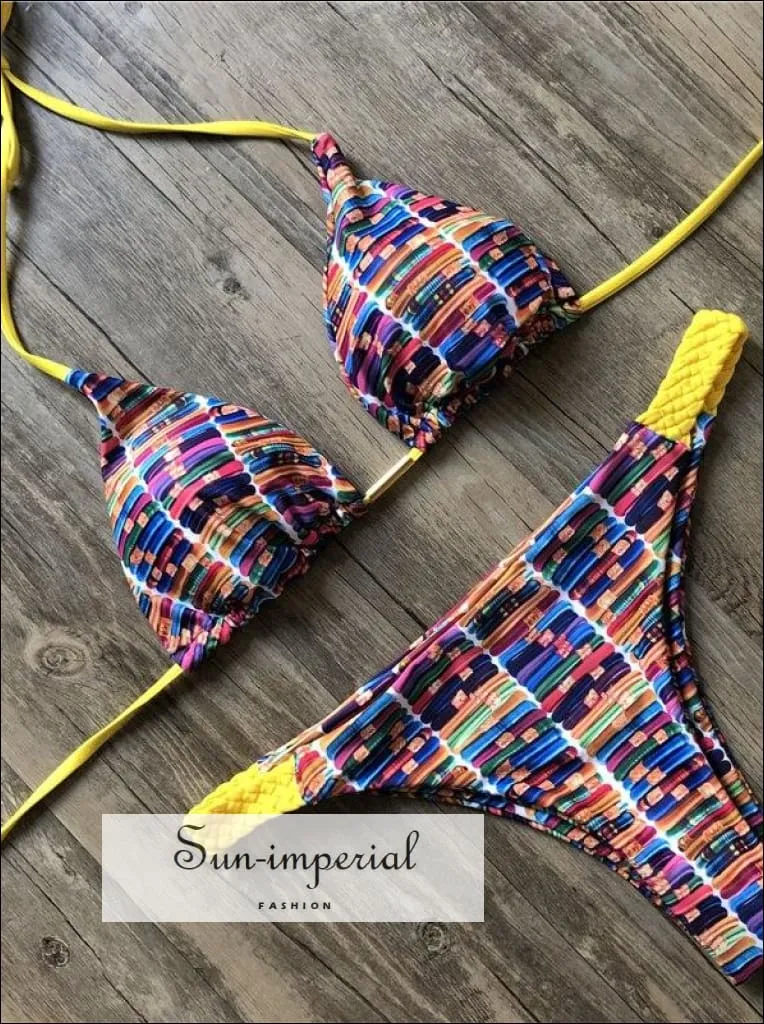 Fruit Print Banana Bikini Set Women’s Swimming Suit Halter Drawstring Bathing Suit