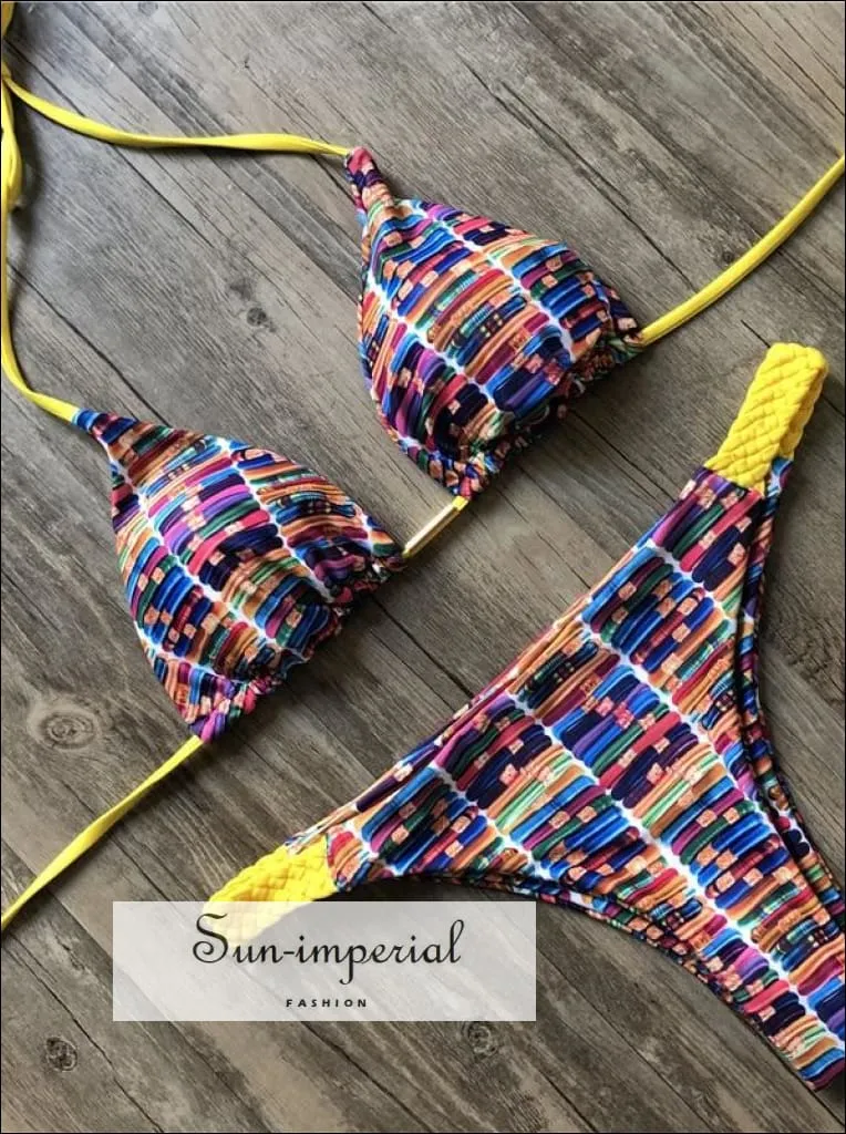 Fruit Print Banana Bikini Set Women’s Swimming Suit Halter Drawstring Bathing Suit