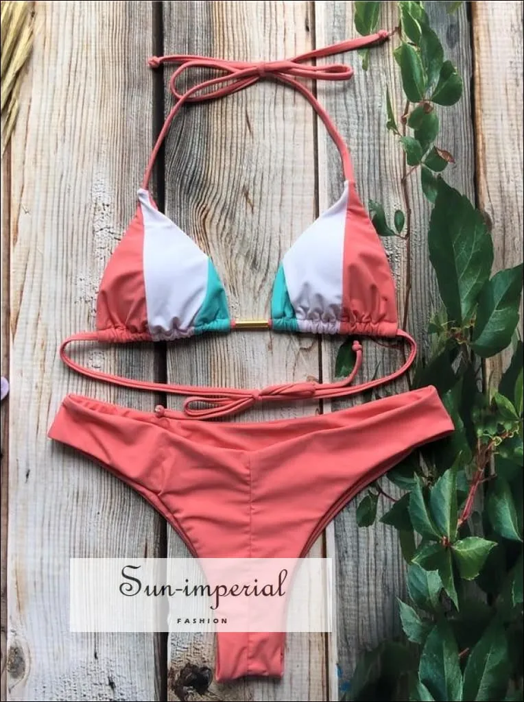 Fruit Print Banana Bikini Set Women’s Swimming Suit Halter Drawstring Bathing Suit