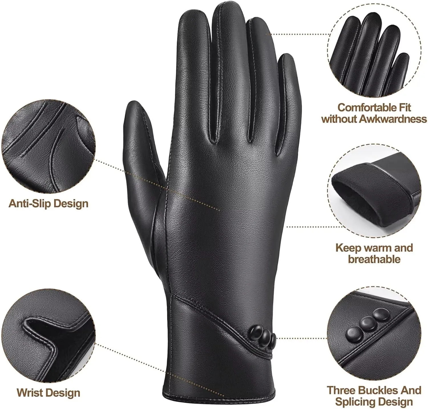 Genuine Sheepskin Leather Gloves For Women, Winter Warm Touchscreen Gloves Thinsulate Lined Driving Motorcycle Glove