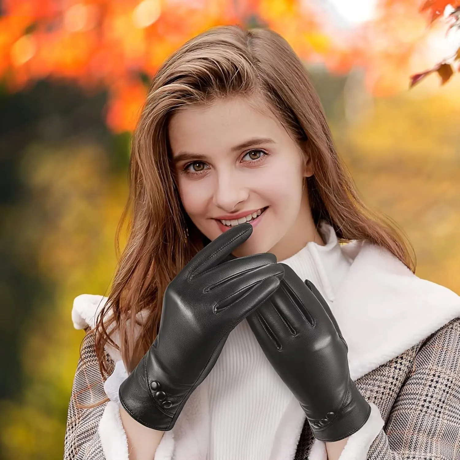 Genuine Sheepskin Leather Gloves For Women, Winter Warm Touchscreen Gloves Thinsulate Lined Driving Motorcycle Glove