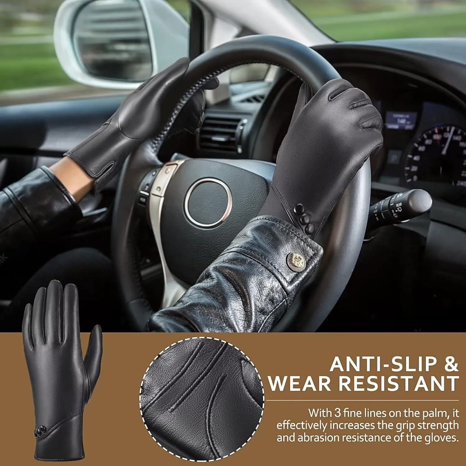 Genuine Sheepskin Leather Gloves For Women, Winter Warm Touchscreen Gloves Thinsulate Lined Driving Motorcycle Glove