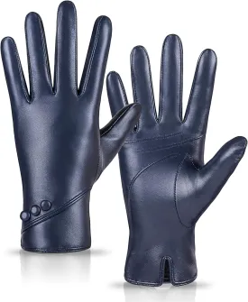 Genuine Sheepskin Leather Gloves For Women, Winter Warm Touchscreen Gloves Thinsulate Lined Driving Motorcycle Glove