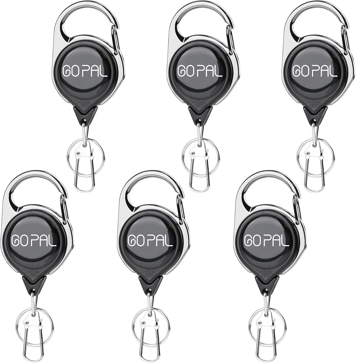 Gopal Fly Fishing Zinger Retractor: Retractable Keychain with 27.5" Durable Cord Badge Reel Lanyard - Fishing Rod Tether Accessories and Gear, 6 Pack