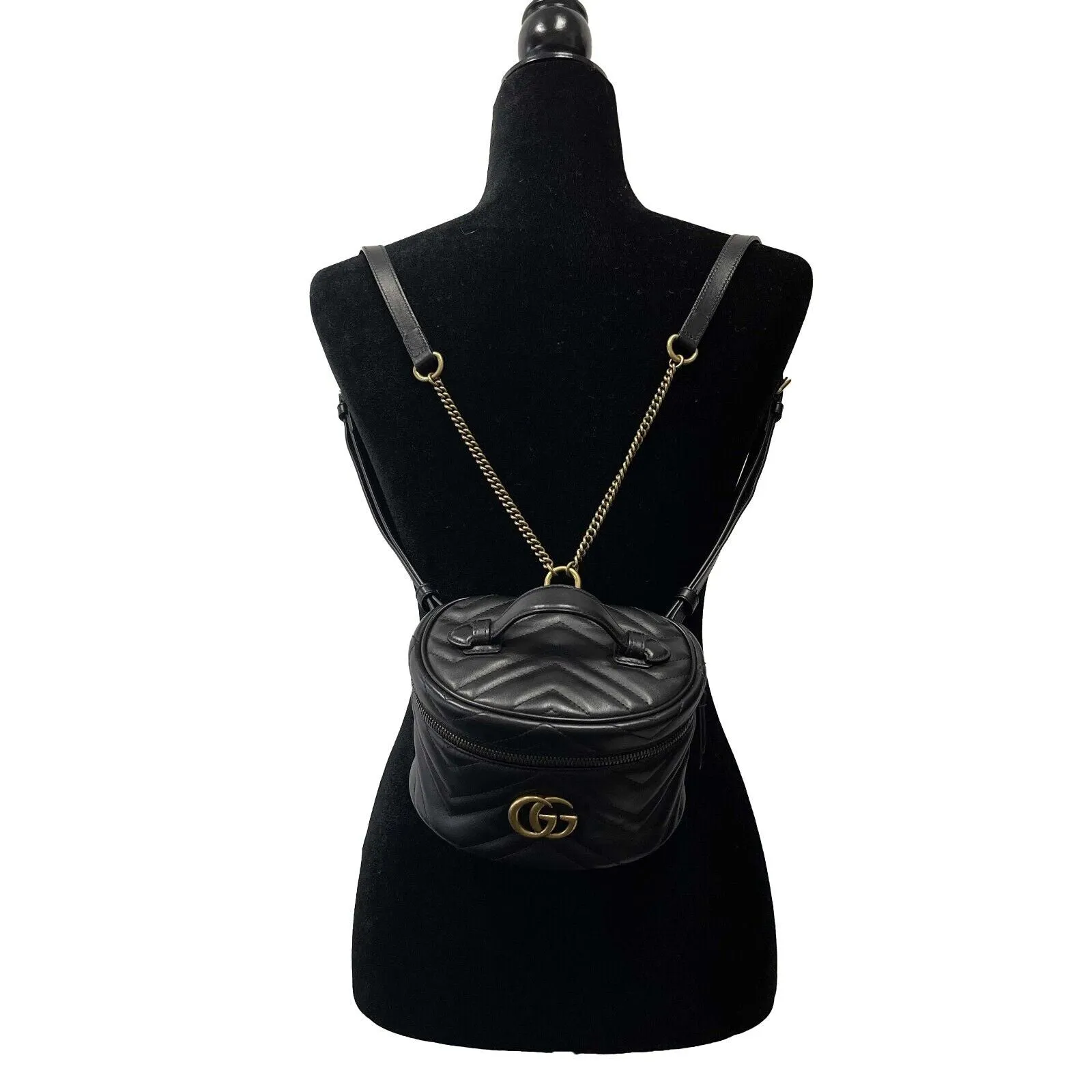 Gucci - GG Marmont Black Mini Backpack W/ Top Handle