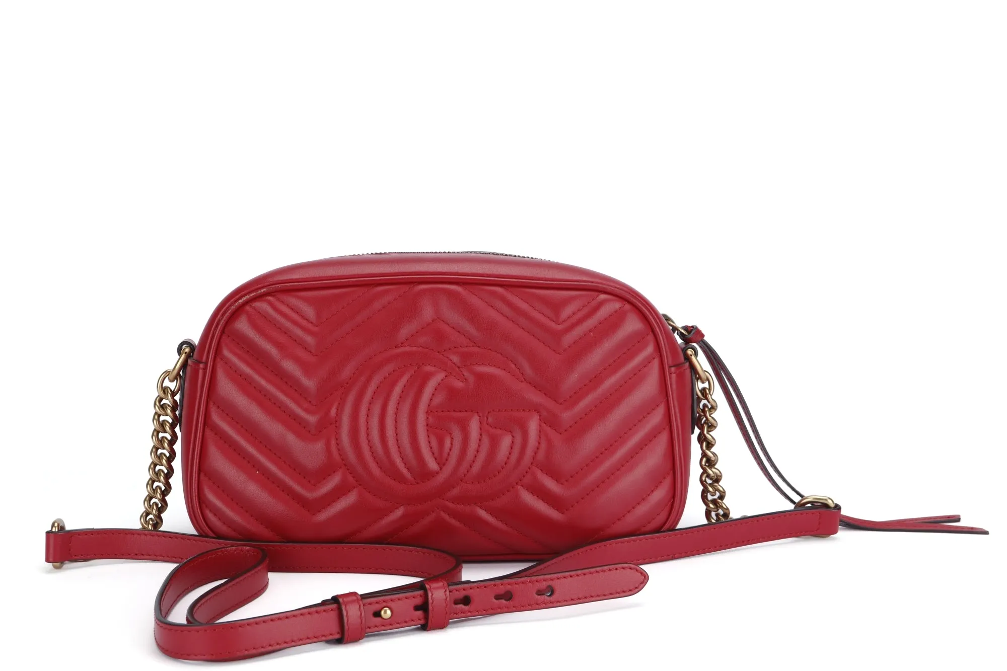 Gucci GG Marmont Shoulder Bag (447632 204991) Red Color Leather, Gold Hardware, no Dust Cover