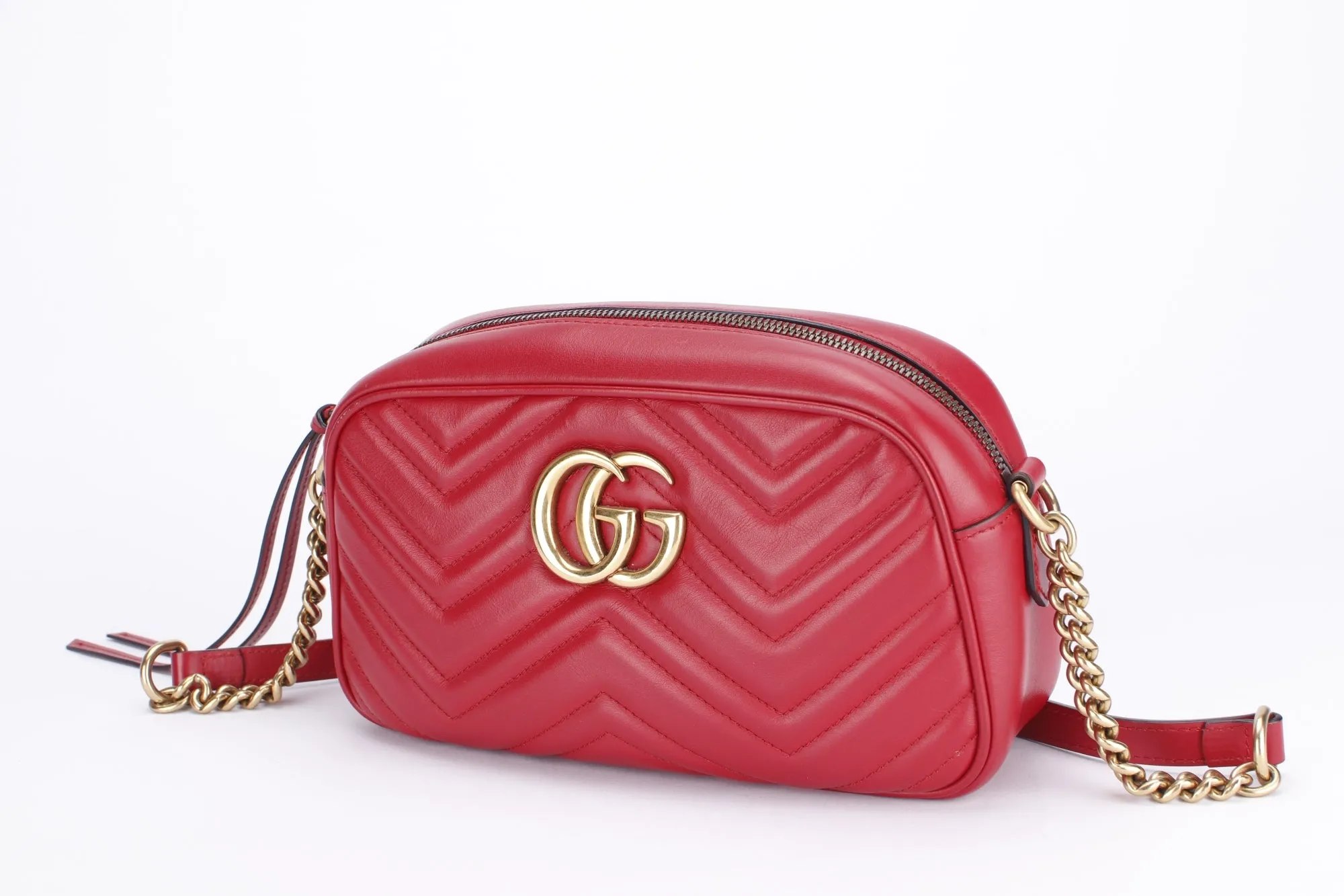 Gucci GG Marmont Shoulder Bag (447632 204991) Red Color Leather, Gold Hardware, no Dust Cover