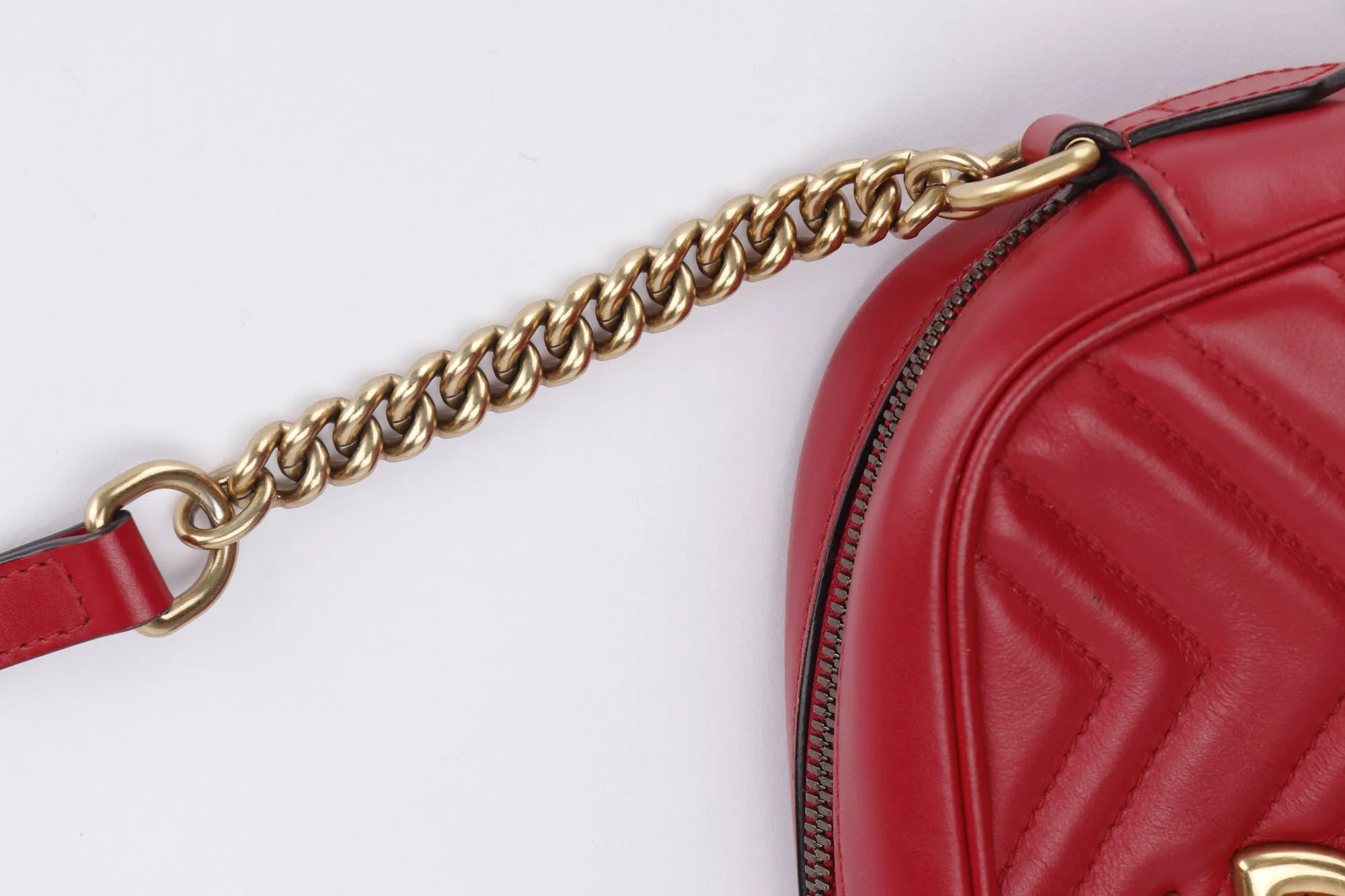 Gucci GG Marmont Shoulder Bag (447632 204991) Red Color Leather, Gold Hardware, no Dust Cover