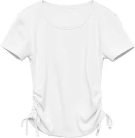 Imily Bela Girls Tees Shirts Cute Crew Neck Short Sleeve Side Drawstring Solid Tops Kids Children Summer Clothes