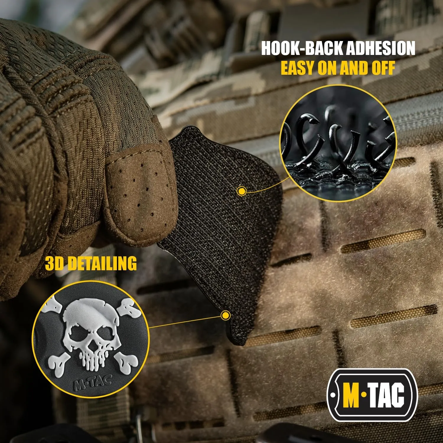M-Tac Morale Patch Jolly Roger Pirate Flag - PVC Patches for Vest, Backpacks, Hats - Tactical Military Patch with Hook Fastener Backing (Black)