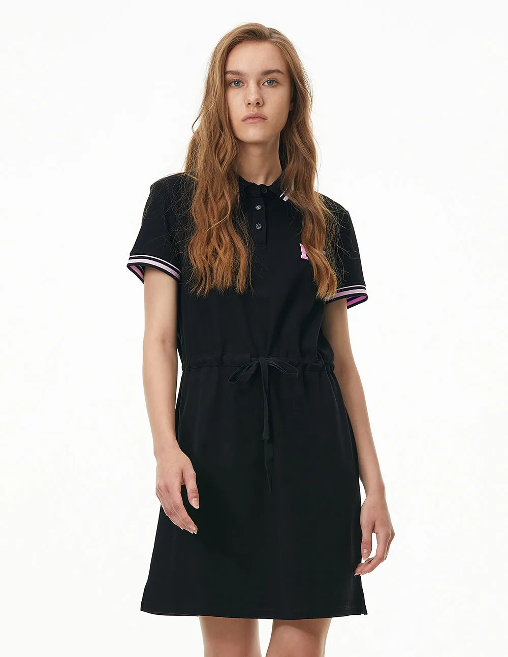 MARK FAST WOMEN EMBROIDERED BADGE CASUAL POLO DRESS WITH ELASTIC WAIST