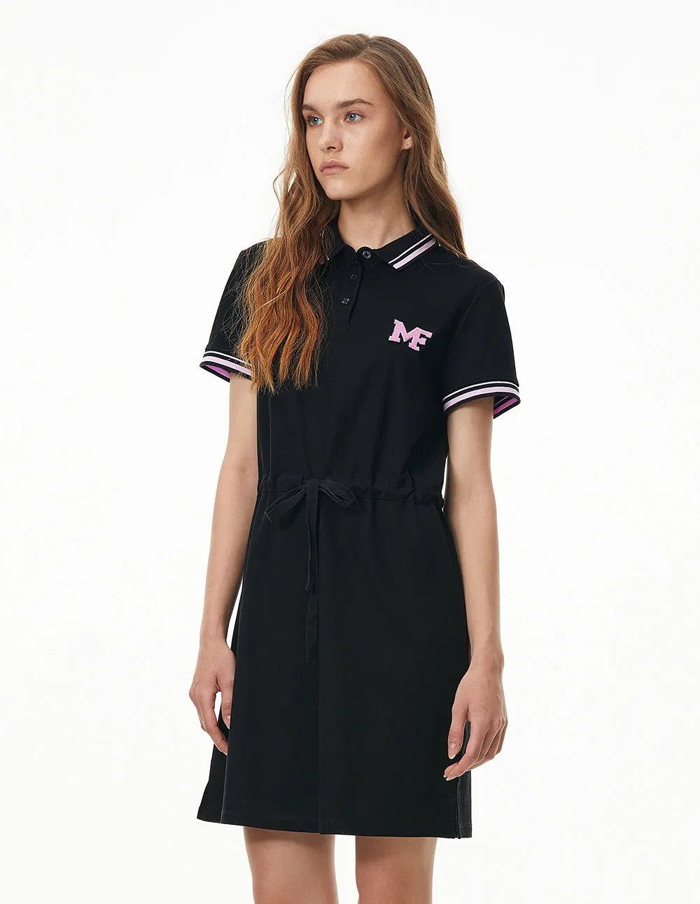 MARK FAST WOMEN EMBROIDERED BADGE CASUAL POLO DRESS WITH ELASTIC WAIST