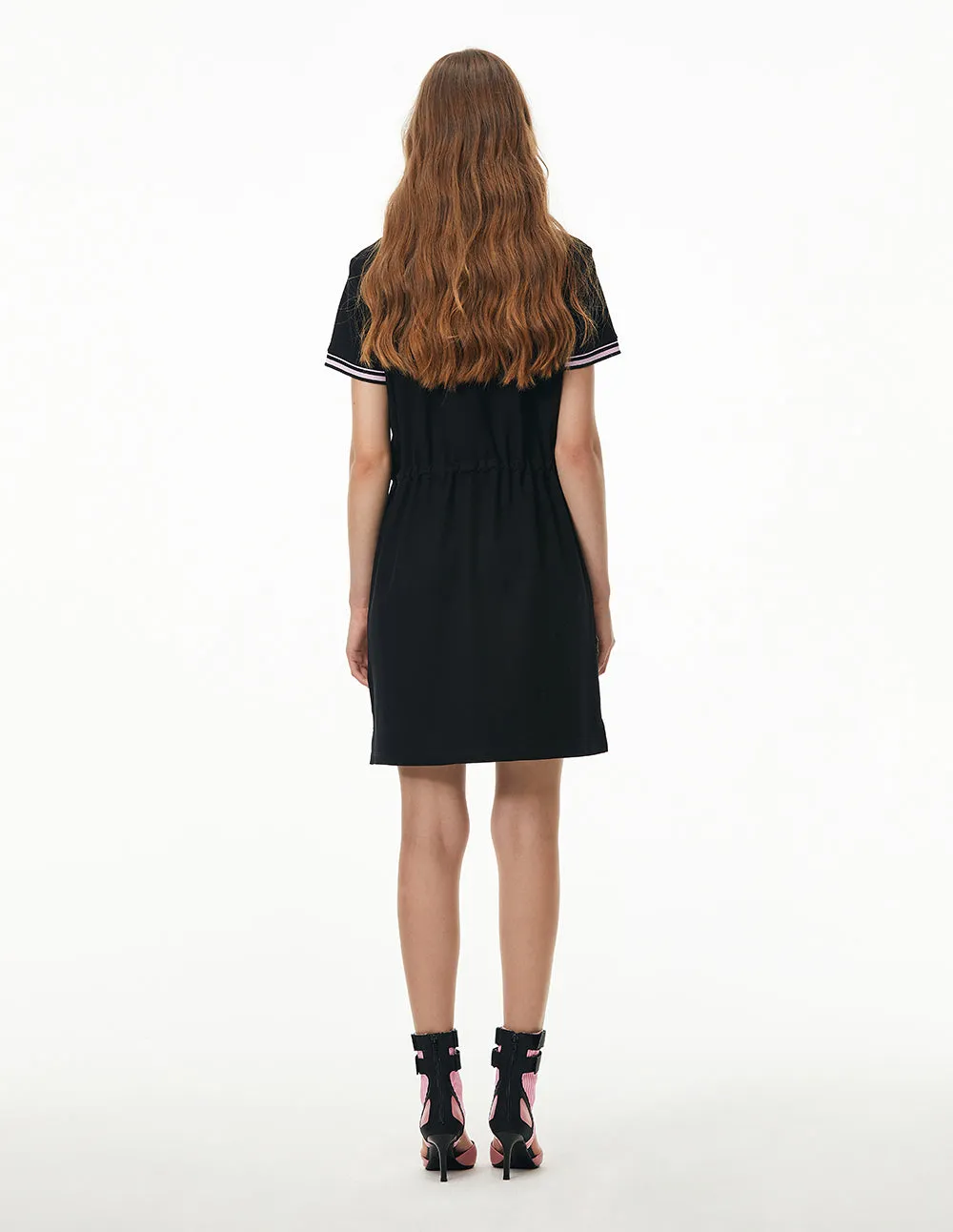 MARK FAST WOMEN EMBROIDERED BADGE CASUAL POLO DRESS WITH ELASTIC WAIST