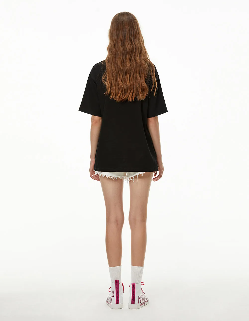 MARK FAST WOMEN OVERSIZED ABSTRACT PRINTED BLACK T-SHIRT