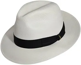 Medium Brim Panama Extra Fine Tesa Fedora, Natural/Black, 7 7/8