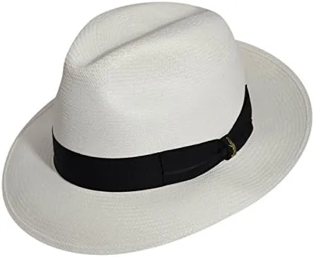 Medium Brim Panama Extra Fine Tesa Fedora, Natural/Black, 7 7/8