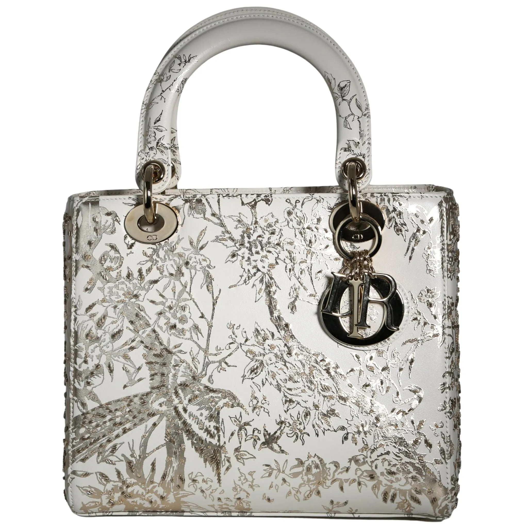 Medium White Embroidered Lady Dior