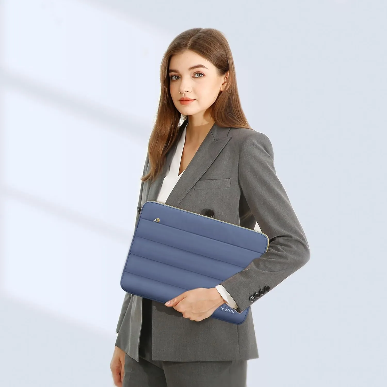 MOSISO 13-14 inch Laptop Case, 13.3 inch Puffy Laptop Sleeve Compatible with MacBook Air 13 13.6 M3 M2 M1/Pro 13/Pro 14, HP, Dell, ASUS, Lenovo, Polyester Horizontal Bag with Small Case, Lavender Gray