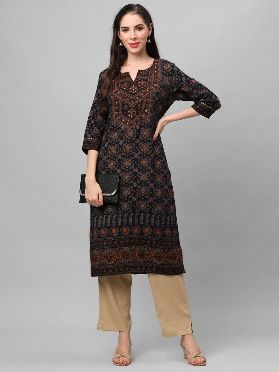 Navy Ornamental Printed Kurta