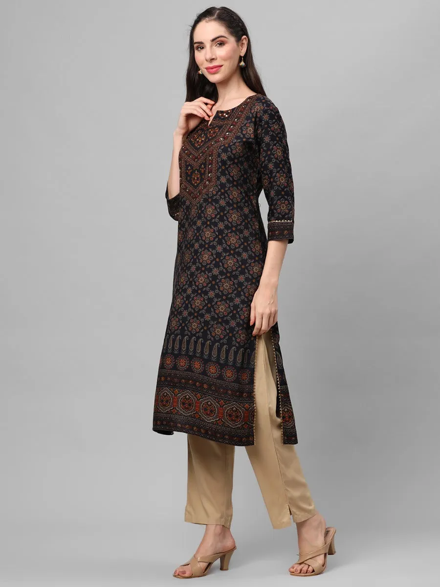 Navy Ornamental Printed Kurta