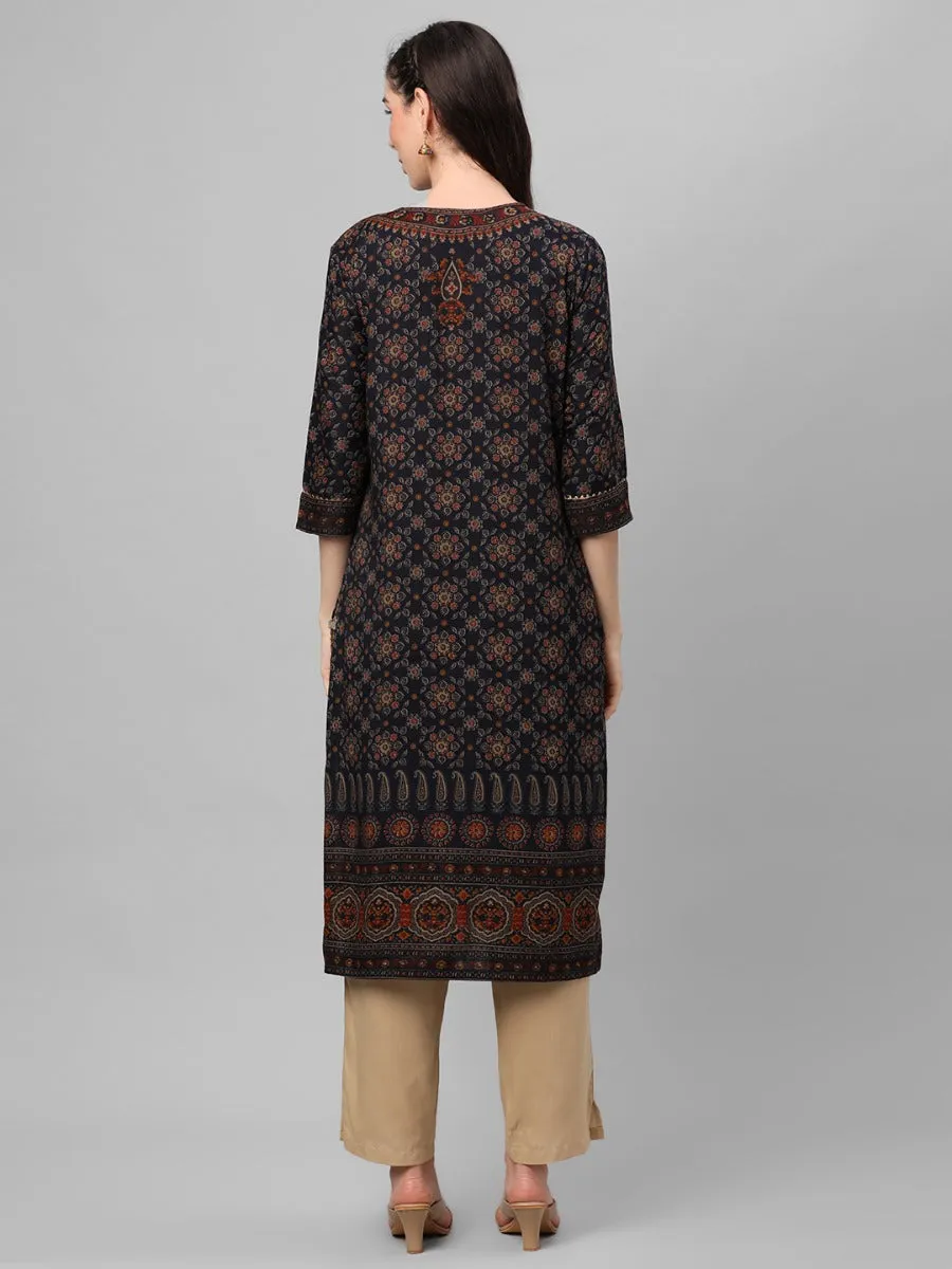 Navy Ornamental Printed Kurta