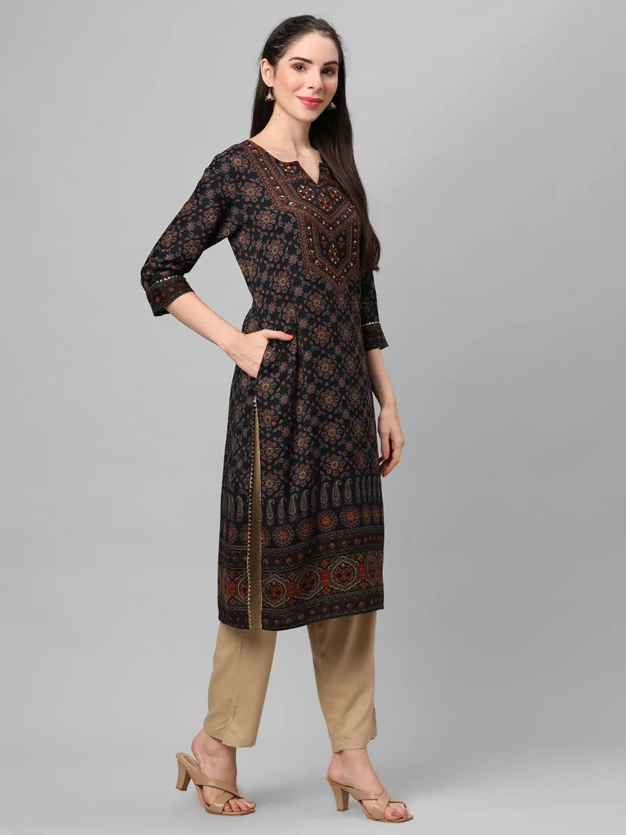 Navy Ornamental Printed Kurta