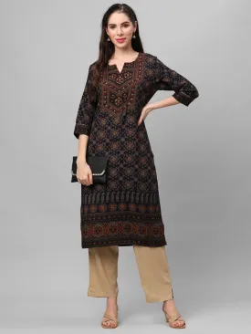 Navy Ornamental Printed Kurta