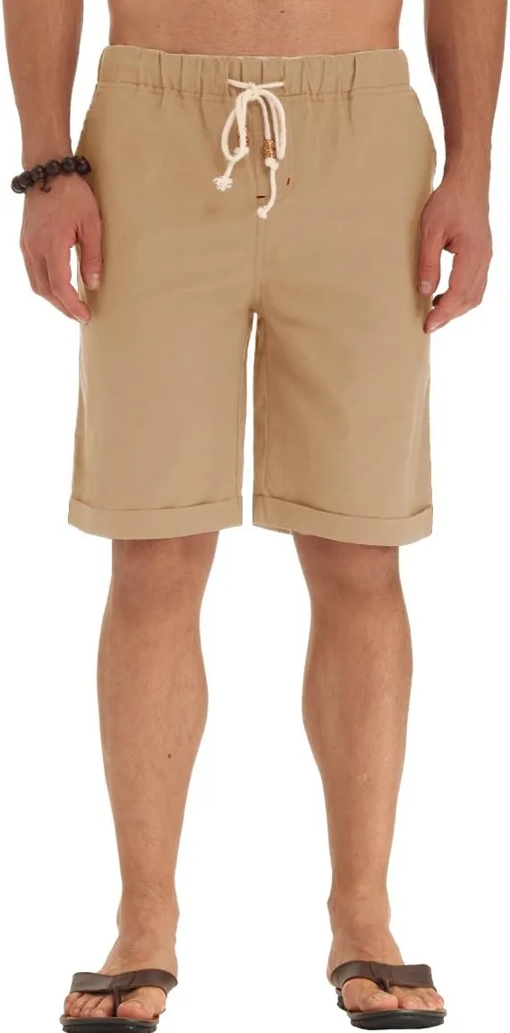 NITAGUT Men's Linen Casual Classic Fit Short Drawstring Summer Beach Shorts