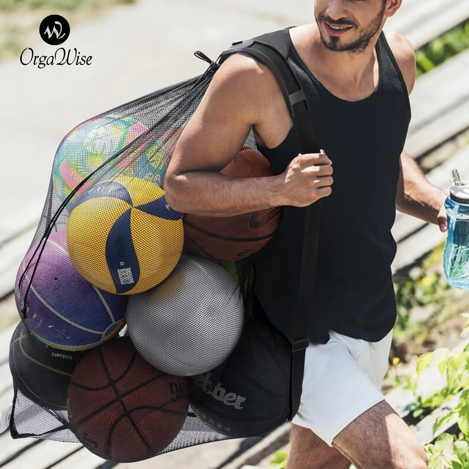 OrgaWise Heavy Duty Mesh Ball Bag,Basketball Bag for Balls,Ball Bags Mesh for Soccer/Volleyball/Football (School/Home/Park/Garage/Beach)