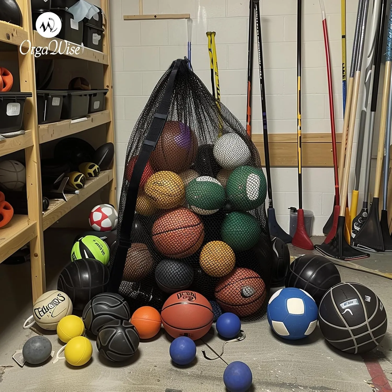 OrgaWise Heavy Duty Mesh Ball Bag,Basketball Bag for Balls,Ball Bags Mesh for Soccer/Volleyball/Football (School/Home/Park/Garage/Beach)