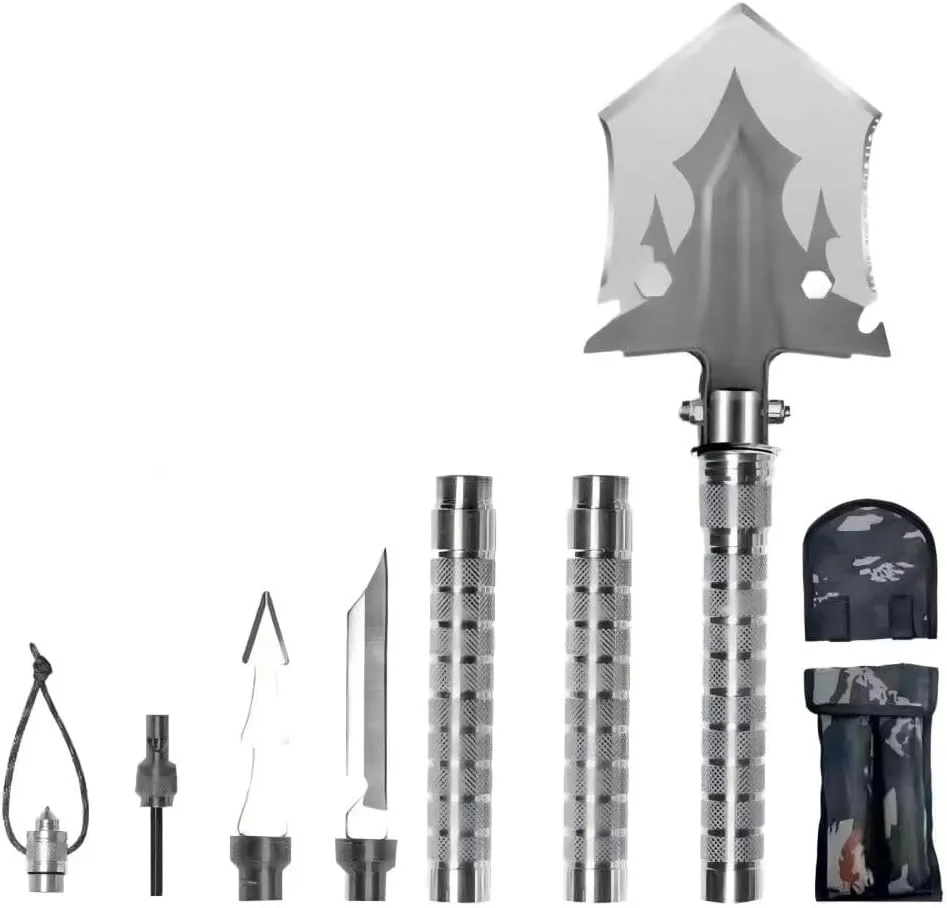 Outdoor Camping Stainless Steel Three Section Engineering Shovel,Shovel Multi-Function Portable Soldier Shovel,Survival-Shovel,Suitable for Gardening,Courtyard Use