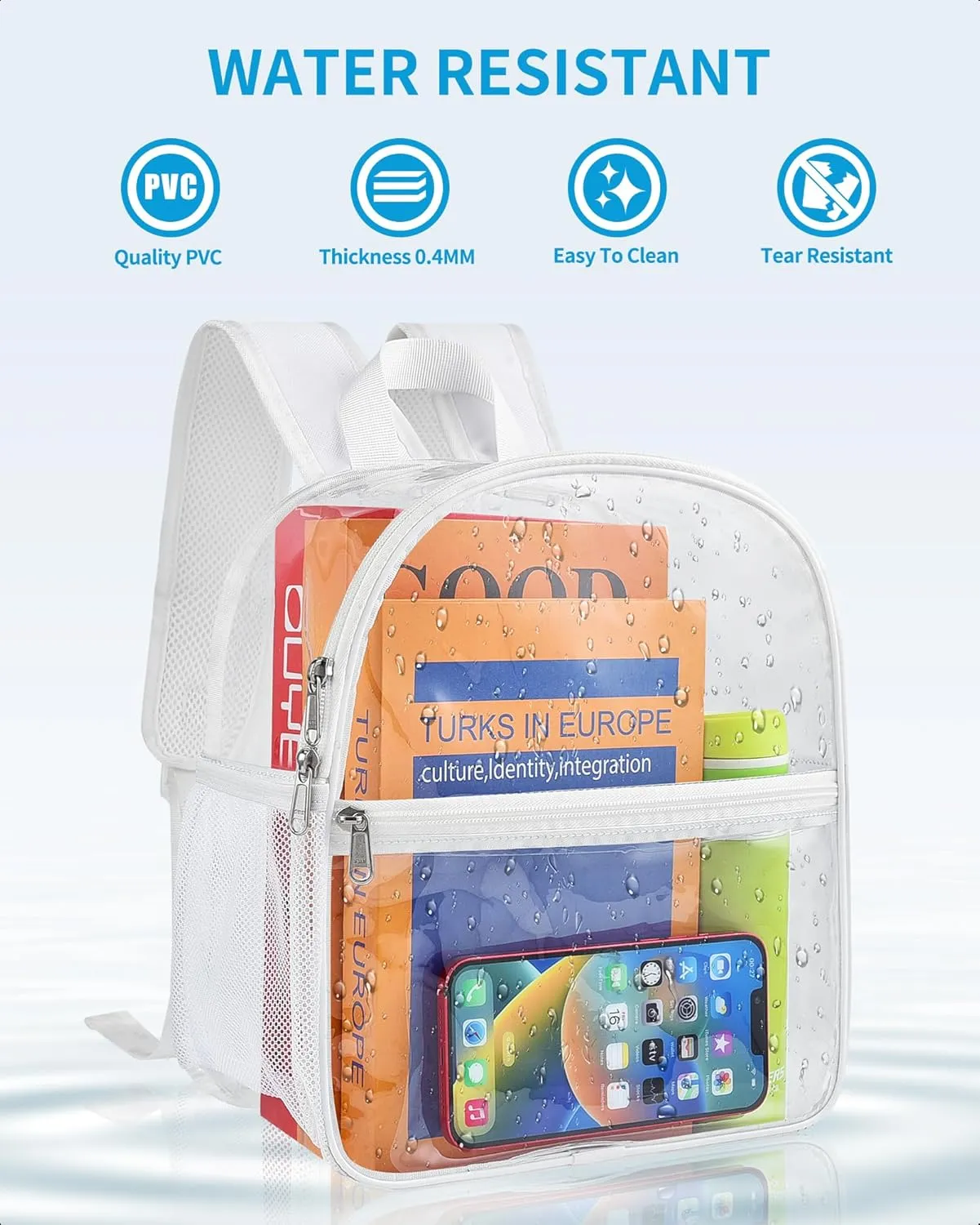 Paxiland Clear Backpack Stadium Approved 12126 with Reinforced and Wider Shoulder Straps, Small Clear Bag for Schools, Concerts, Work, Festivals and Sporting Events - White