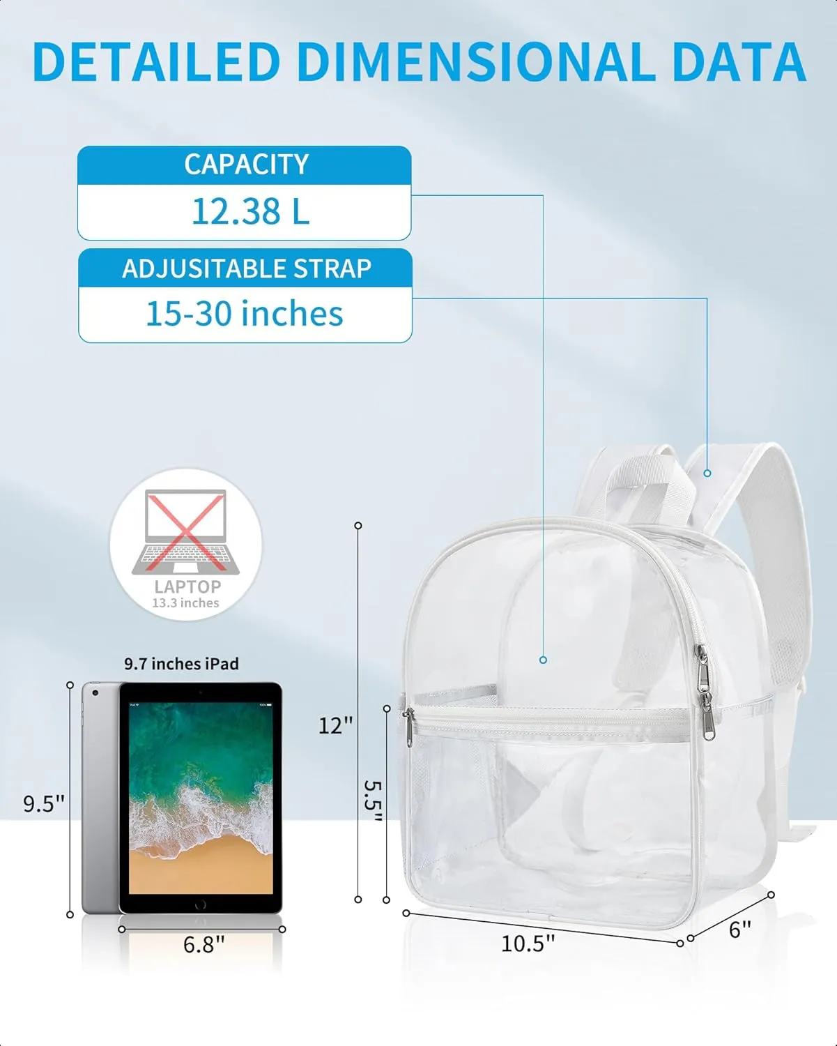 Paxiland Clear Backpack Stadium Approved 12126 with Reinforced and Wider Shoulder Straps, Small Clear Bag for Schools, Concerts, Work, Festivals and Sporting Events - White