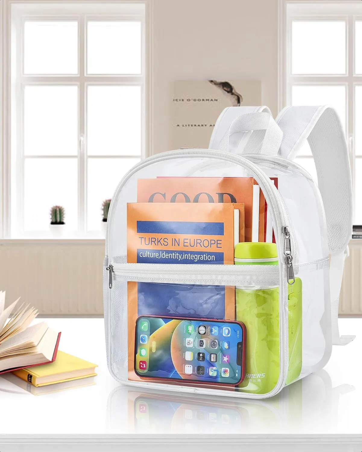 Paxiland Clear Backpack Stadium Approved 12126 with Reinforced and Wider Shoulder Straps, Small Clear Bag for Schools, Concerts, Work, Festivals and Sporting Events - White