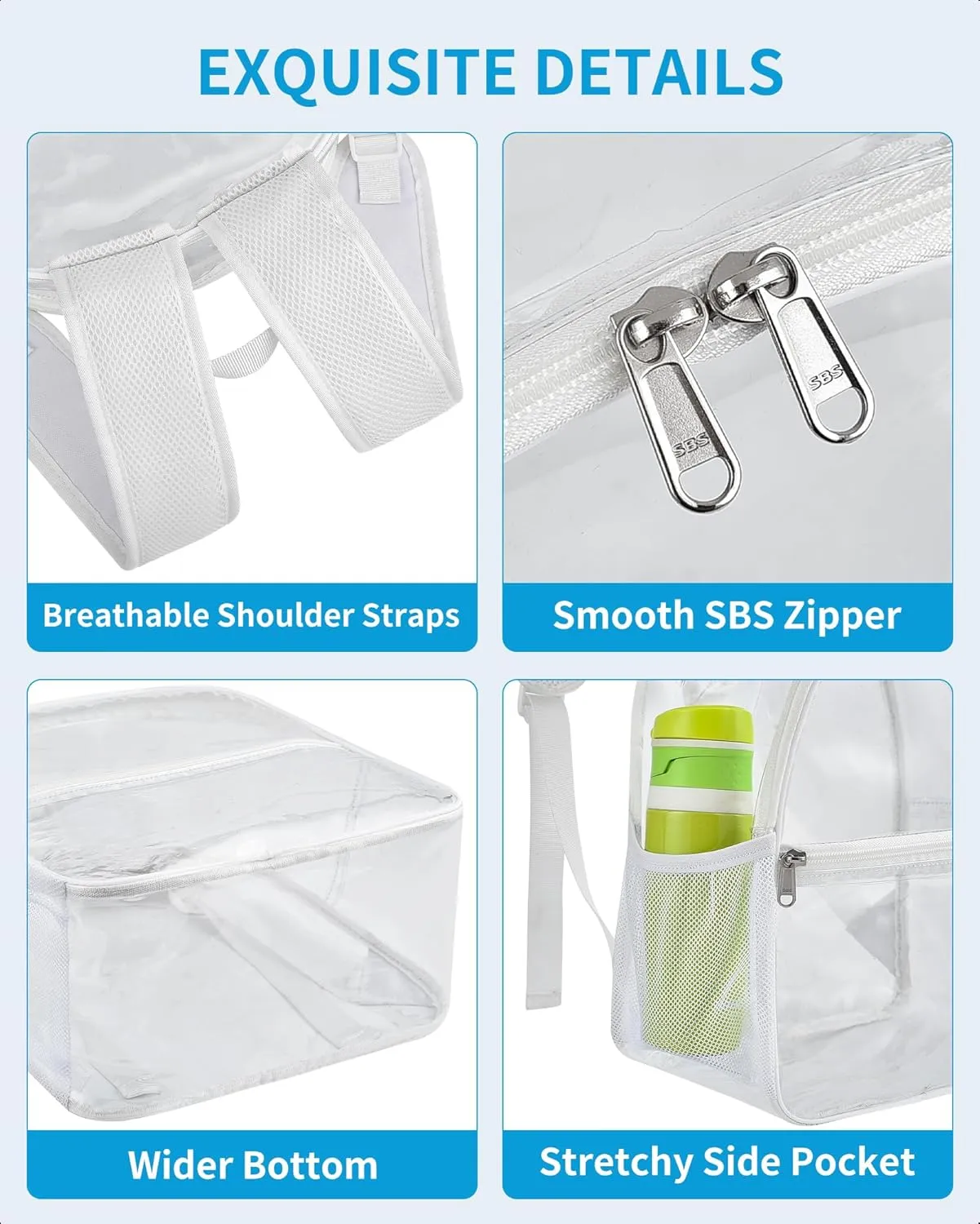 Paxiland Clear Backpack Stadium Approved 12126 with Reinforced and Wider Shoulder Straps, Small Clear Bag for Schools, Concerts, Work, Festivals and Sporting Events - White