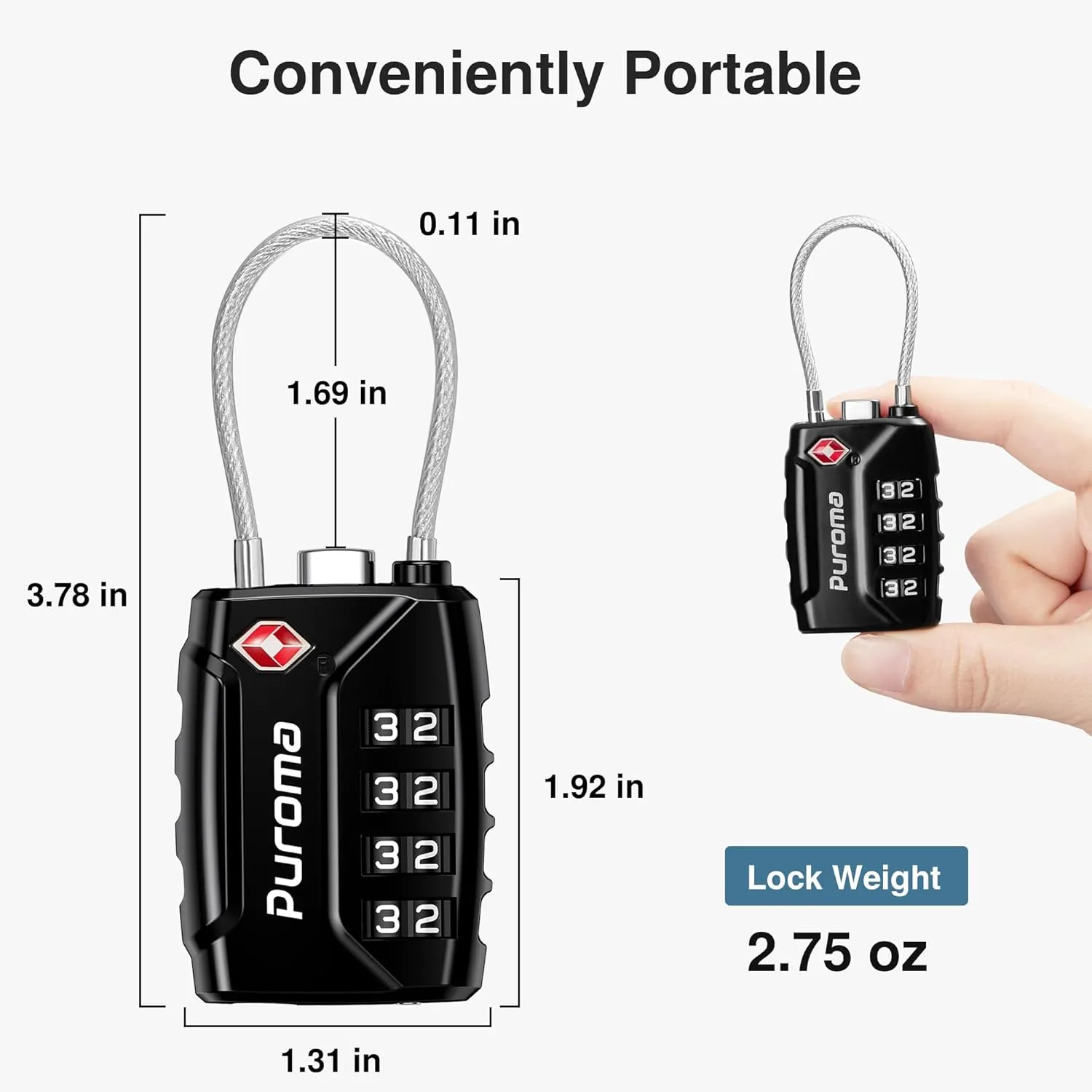Puroma 2 Pack TSA Approved Luggage Locks, 4 Digit Combination Travel Locks Resettable Code Lock with Zinc Alloy Body for Suitcase, Toolbox, Backpack, Bag, Gym Locker (Black)