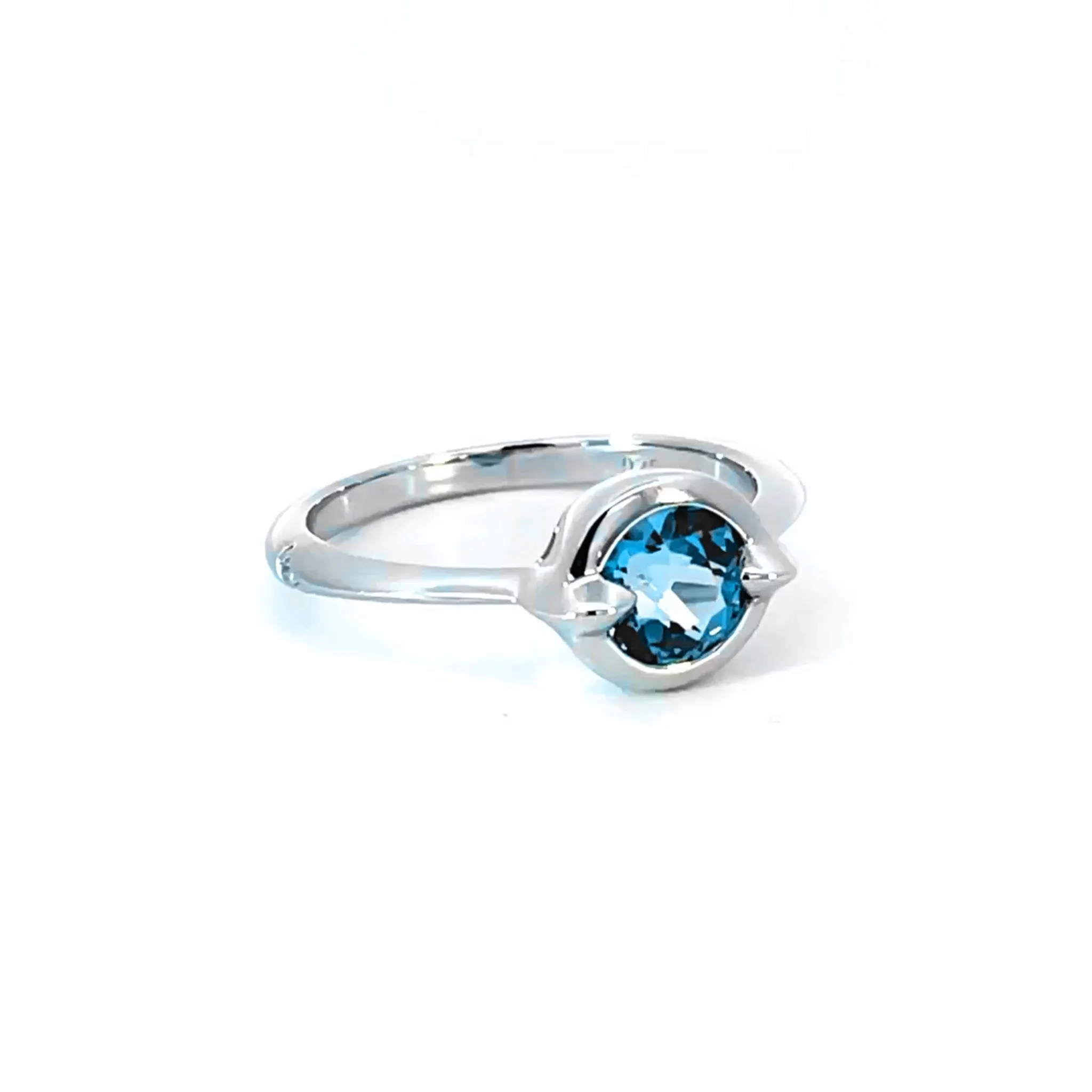 "Points North" Round London Blue Topaz Ring with White Sapphires