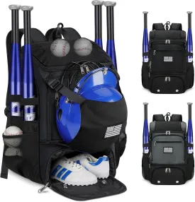 RAINSMORE Baseball Backpack, Lightweight Softball Bag with Shoe Compartment Baseball Bag for Youth & Adult Softball Bat Bag with Fence Hook Helmet Holder Sports Backpack for T-Ball