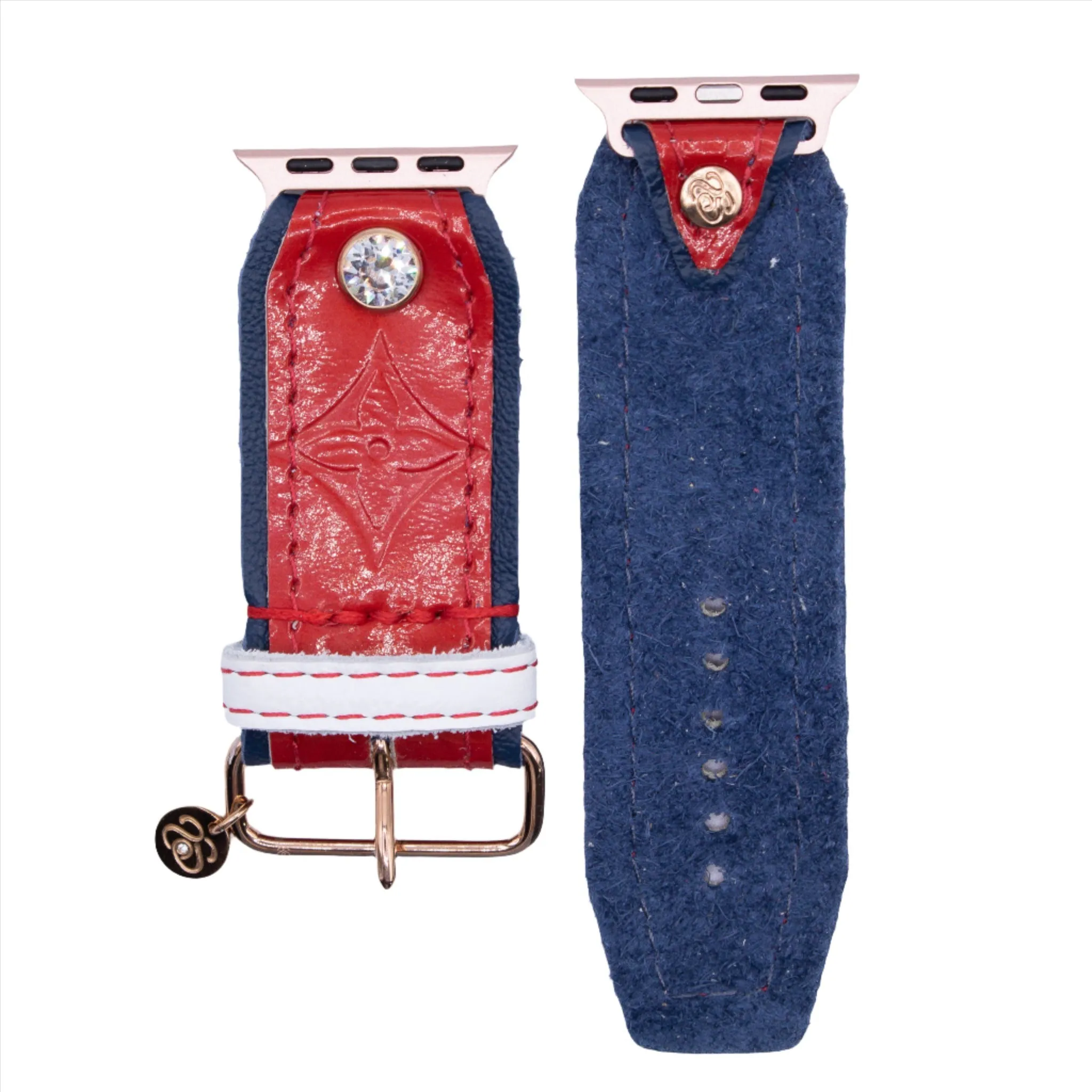 Ready to Ship - Upcycled LV Red Vernis with Navy Sivella Watchband