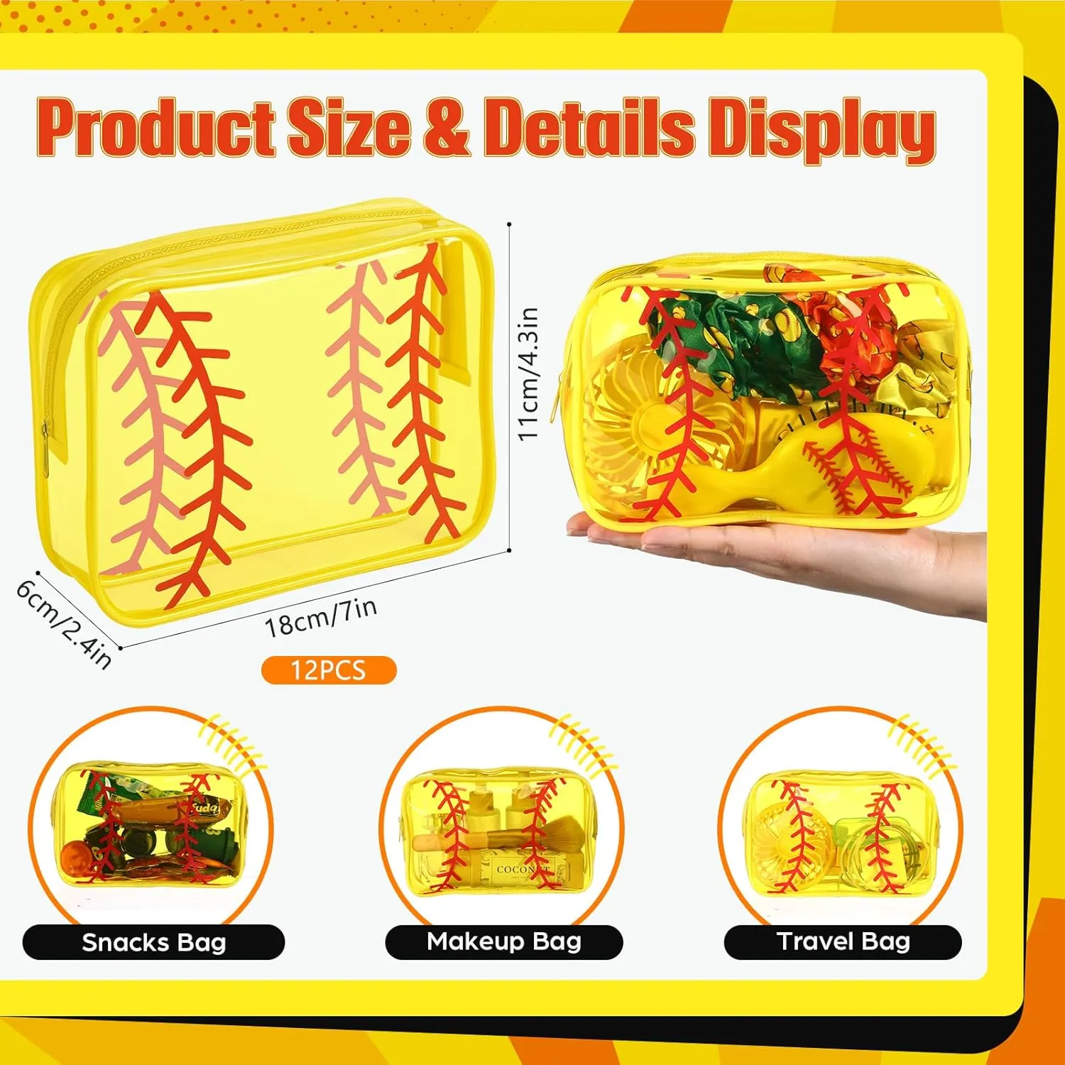 Reginary 12 Pcs Softball Team Gifts Cosmetics Goodie Bag PVC Clear Portable Makeup Bags Organizer 7 x 4.3 x 2.4 '' Waterproof Sport Zippered Toiletry Carry Pouch for Softball Coach Travel Party