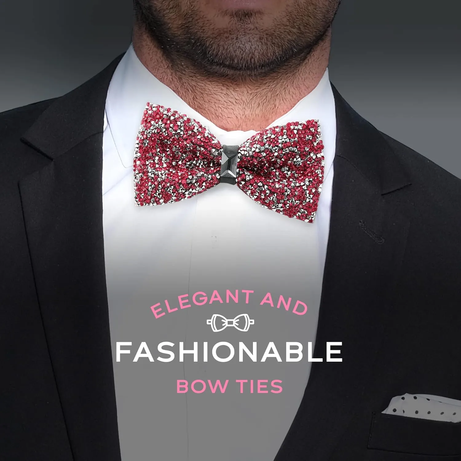 Rhinestone Bow Ties for Men - Pre Tied Sequin Bowties Men with Adjustable Length, Jewel Bow Tie