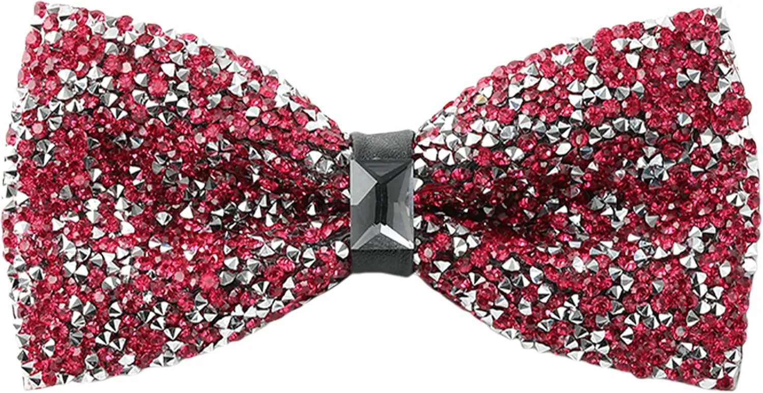 Rhinestone Bow Ties for Men - Pre Tied Sequin Bowties Men with Adjustable Length, Jewel Bow Tie