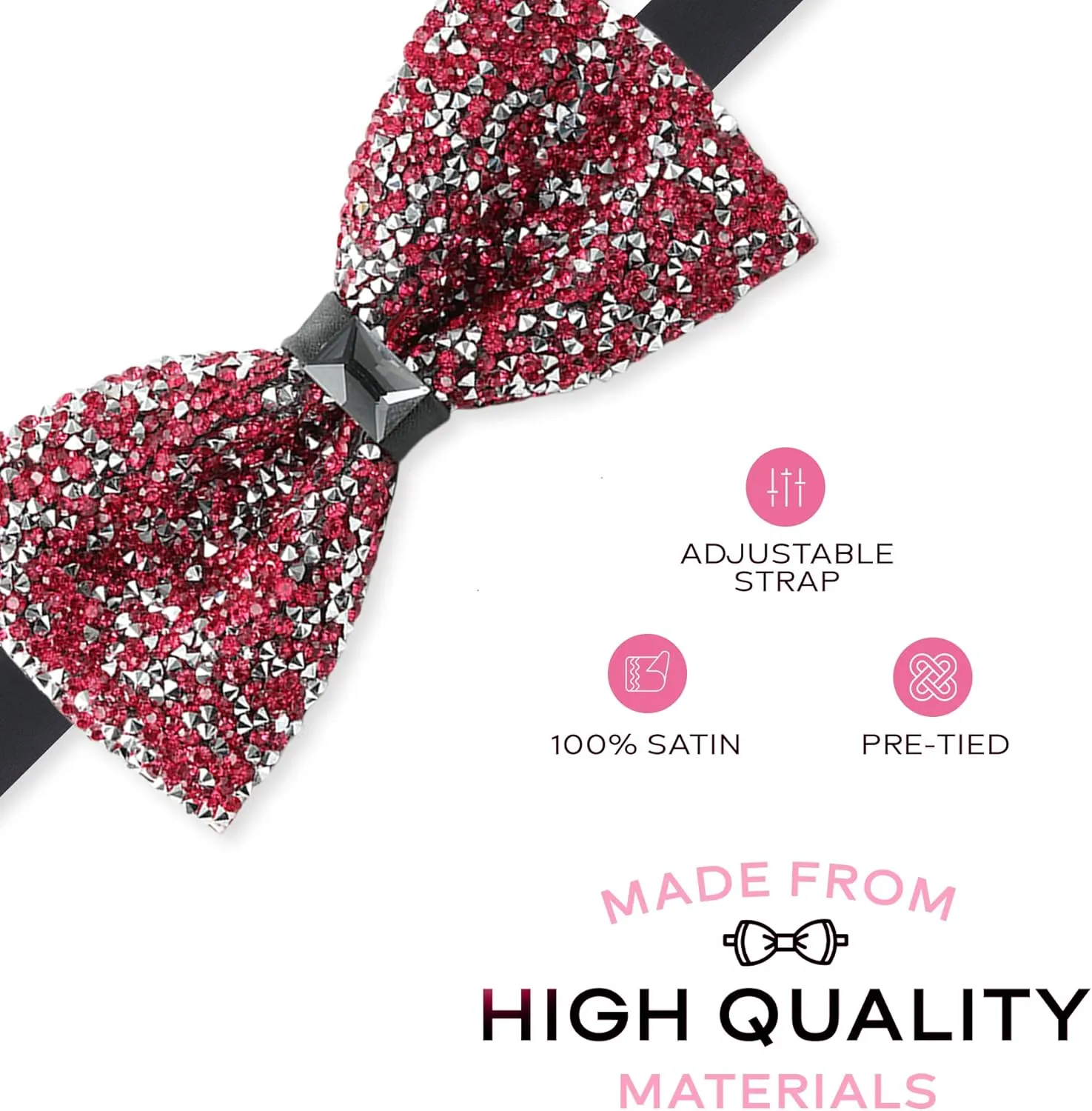 Rhinestone Bow Ties for Men - Pre Tied Sequin Bowties Men with Adjustable Length, Jewel Bow Tie