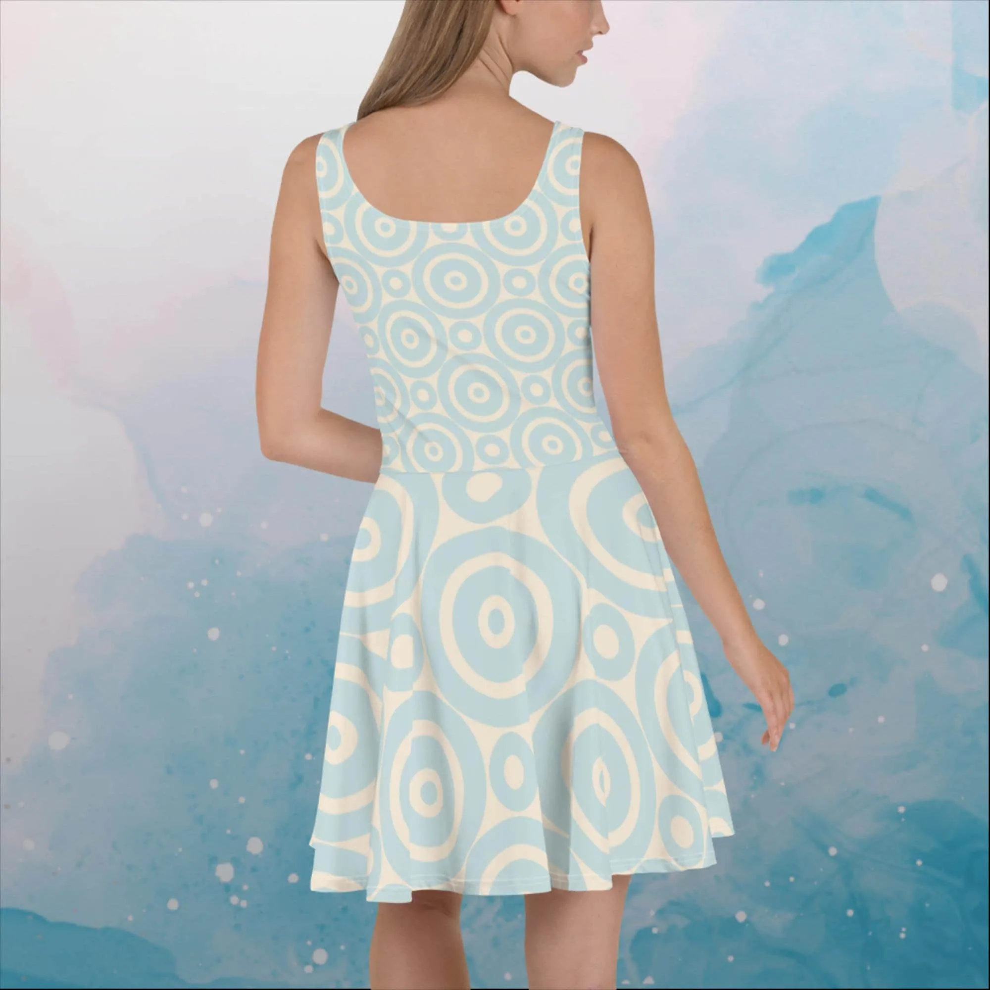 Robins Egg Blue Printed Target Circles Womens Skater Dress