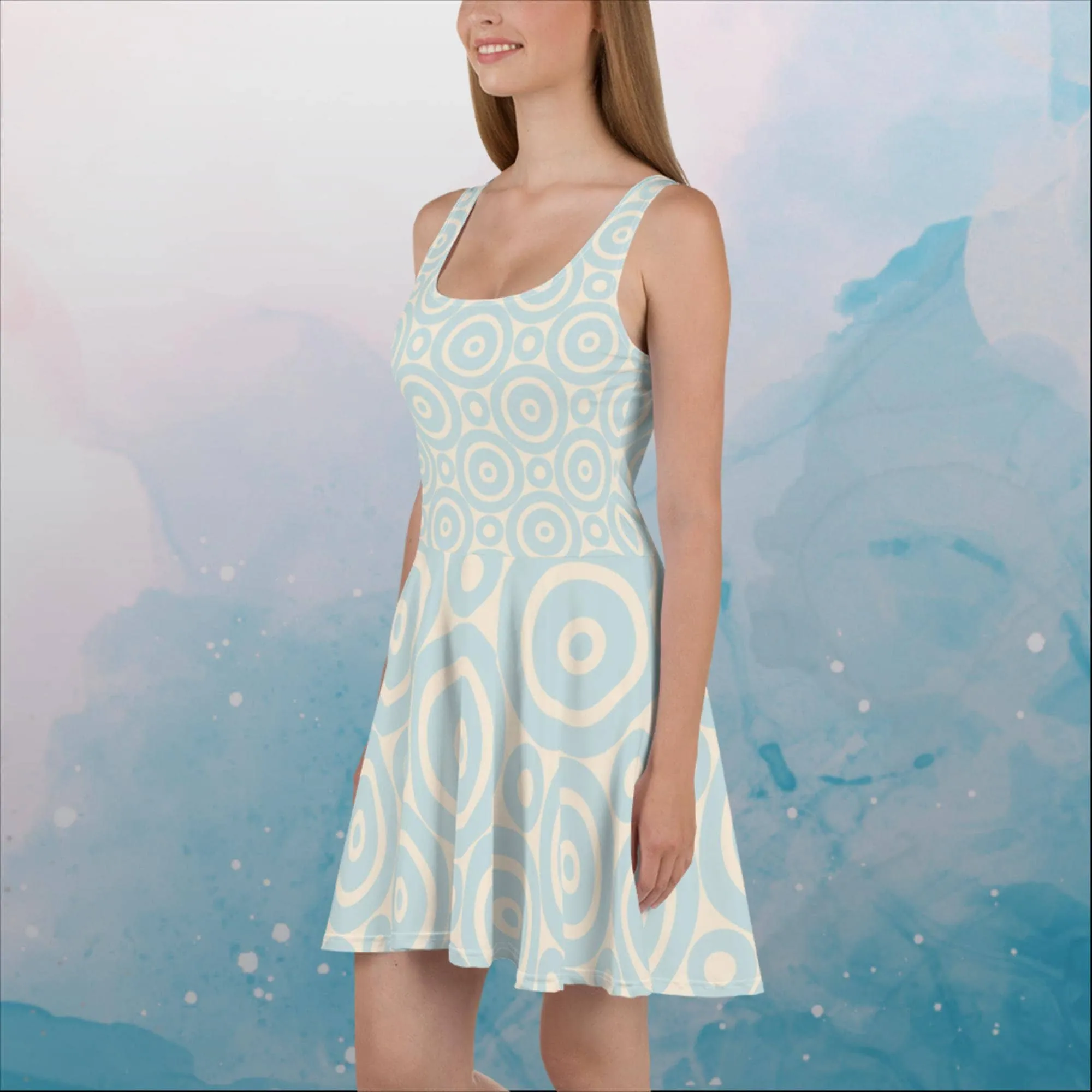 Robins Egg Blue Printed Target Circles Womens Skater Dress