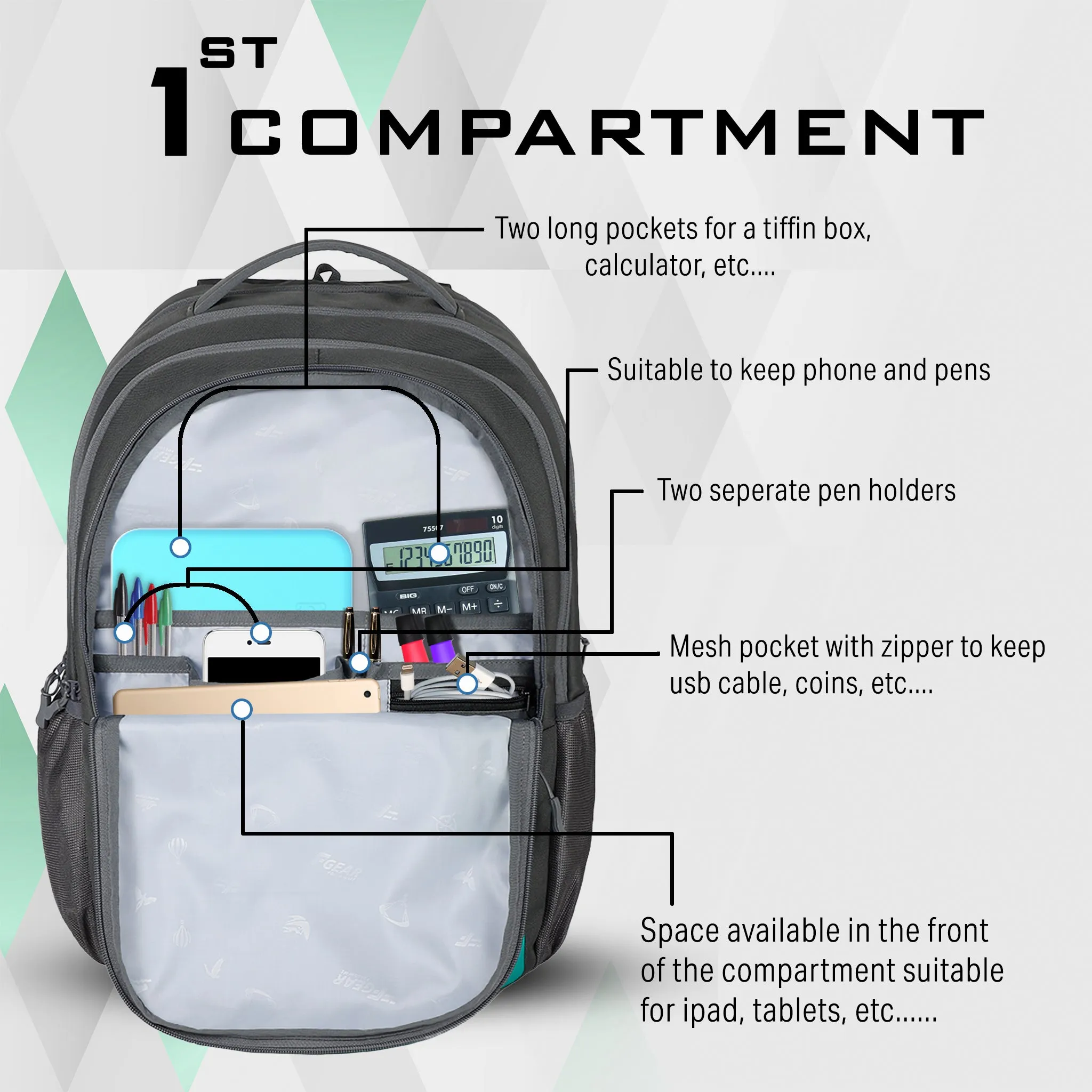 Sarcy 36L Grey Backpack with Raincover
