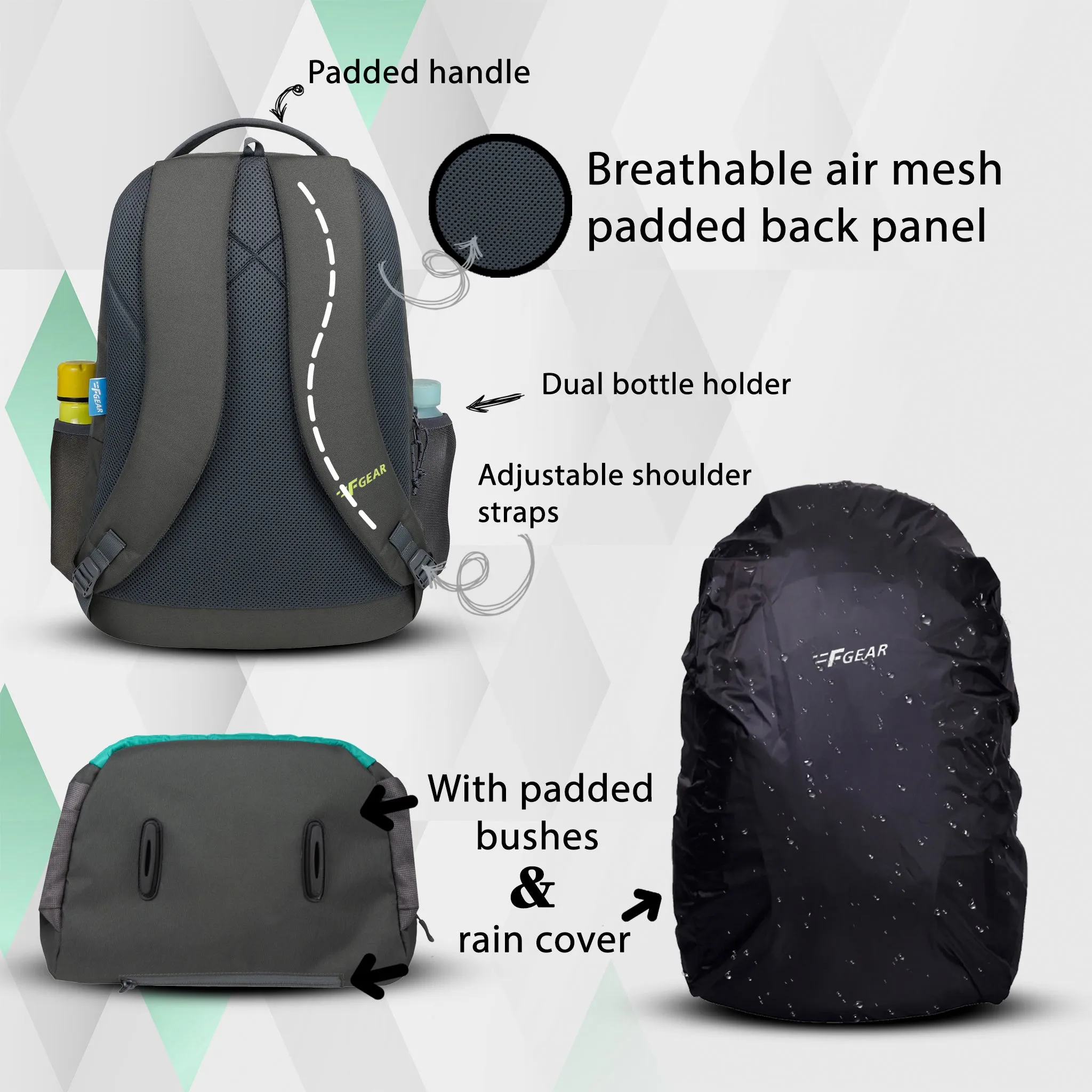 Sarcy 36L Grey Backpack with Raincover
